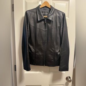 North Beach Leather black fitted leather coat. Black. size 14. Great cond